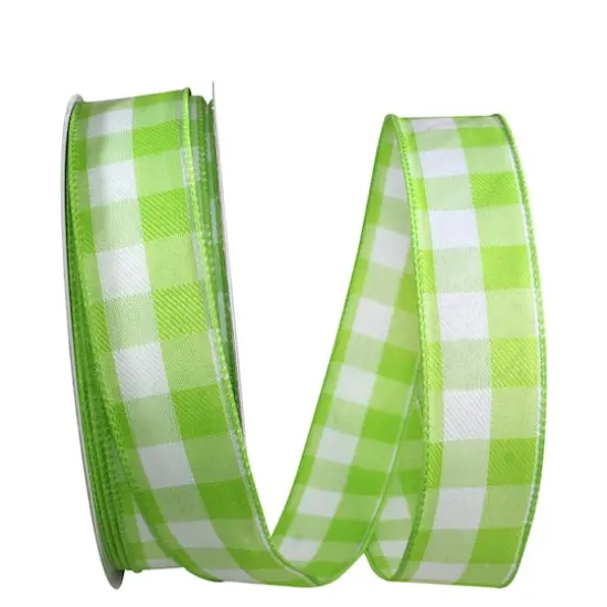 JAM Paper 1.5" x 50yd. Wired Celine Plaid Ribbon Lime {1}