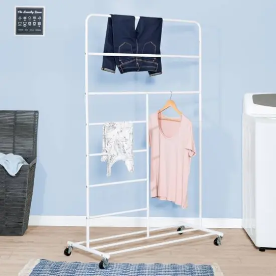 Honey Can Do White Rolling Multi-Section Clothes Drying Rack {3}