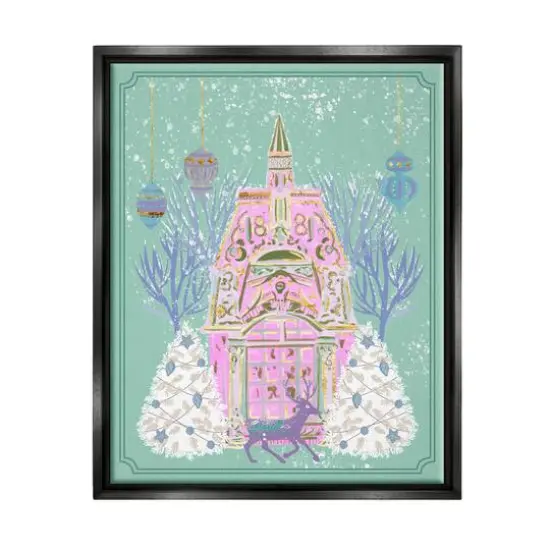 Stupell Industries Pastel Holiday Snowy Architecture Framed Floater Canvas Wall Art {1}