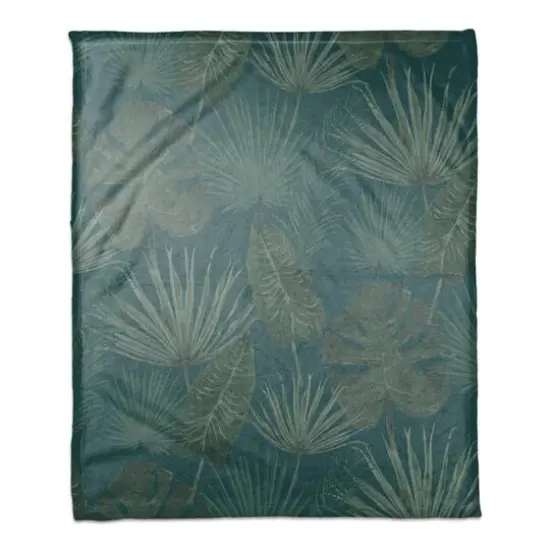 Tropical Palm Coral Fleece Blanket Blue {1}