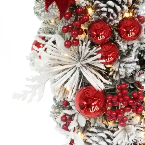 28" Battery-Operated Pre-Lit Flocked Decorated Artificial Swag {5}