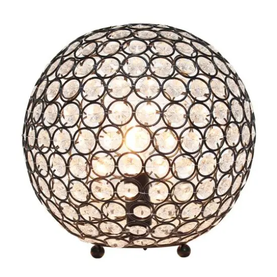 Lalia Home 10" Medium Metal Crystal Round Orb Table Lamp Restoration Bronze {3}