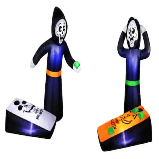 5ft. Inflatable Halloween Light Up Reapers Playing Corn Hole {1}