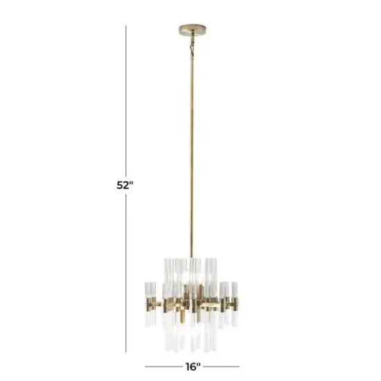 Gold Metal Crystal Embellished 8 Light Chandelier with Link Style Chain 16" x 16" x 52" {8}