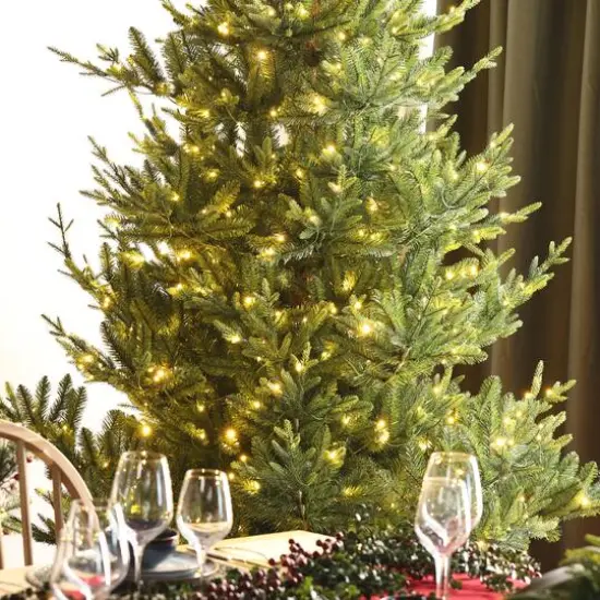 Glitzhome&reg; 9ft Pre-Lit Green Upward Slim Fir Artificial Christmas Tree, Multicolor LED Lights {5}