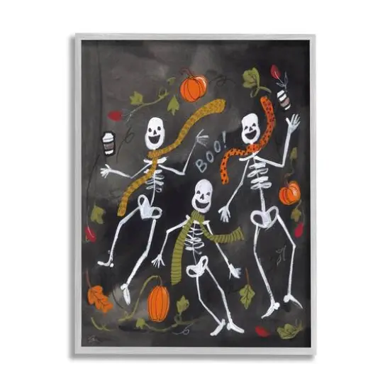Stupell Industries Autumn Skeletons with Coffee Framed Giclee Art Gray {1}