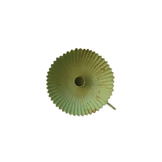Hello Honey&reg; 7" Distressed Green Large Scalloped Painted Metal Taper Candleholder with Handle {4}