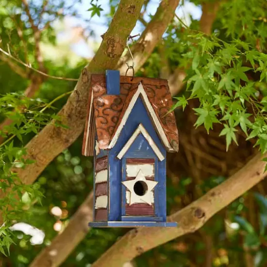 Glitzhome&reg; 12.25" Patriotic Distressed Wood Villa Birdhouse {5}