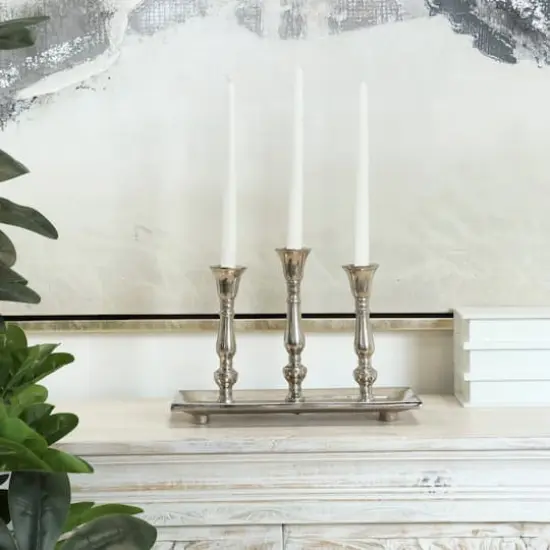 Aluminum 3 Candle Candelabra with Candle Plate Silver {3}