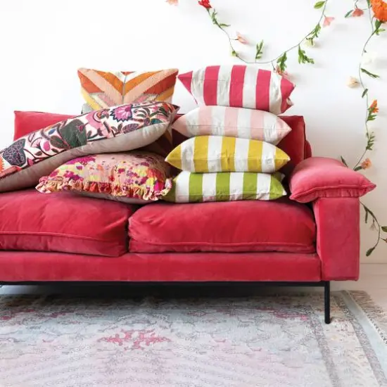 Hello Honey&reg; 20" Yellow & Natural Cotton & Linen Striped Pillow {3}