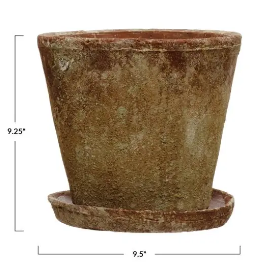 Hello Honey&reg; Distressed Terracotta Cement Planter with Saucer Set {6}
