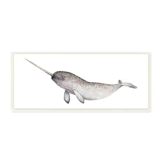 Stupell Industries Baby Narwhal Watercolor Painting Children's Nursery Aquatic Animal,7" x 17" {1}