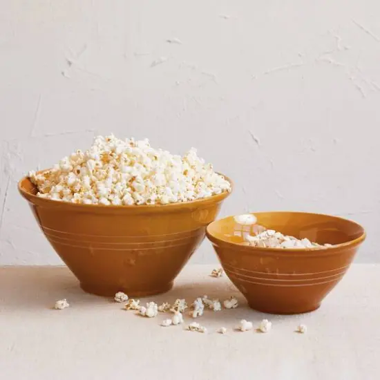 Hello Honey&reg; 6qt. Brown Reactive Glaze Stoneware Mixing Bowl with Black & White Lines {3}