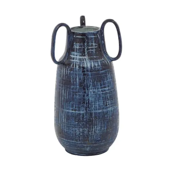 Blue Ceramic Contemporary Vase, 13" x 6" x 6" {1}