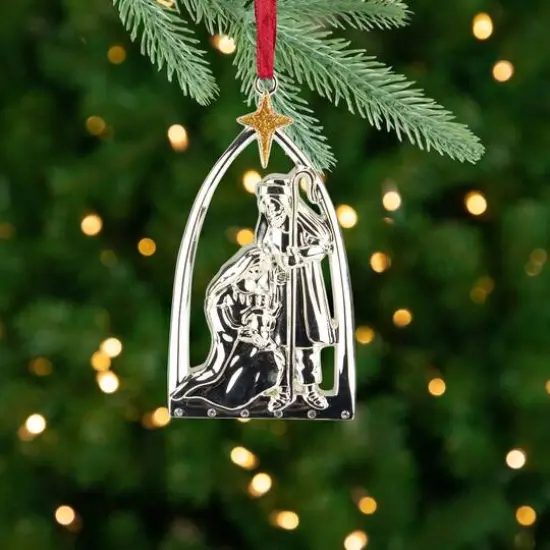 3.75" Gold & Silver Nativity Scene Ornament {7}