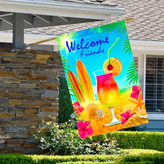 Hello Summer Tropical Beach Outdoor House Flag {4}