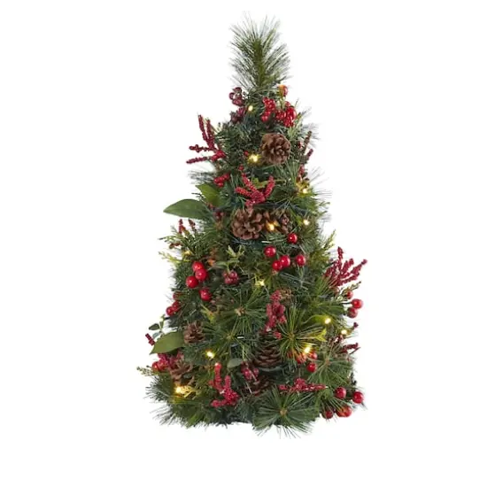 2ft. Pre-Lit Mixed Berry & Pine Cone Artificial Christmas Tree with Clear LED Lights {4}