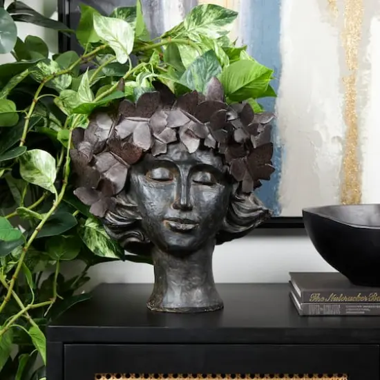 14" Bronze Woman Head & Butterflies Planter {3}