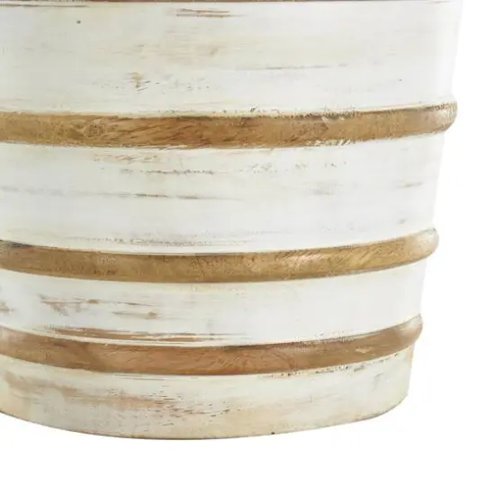 11" Brown Horizontal Ridge Mango Wood Distressed Vase {5}