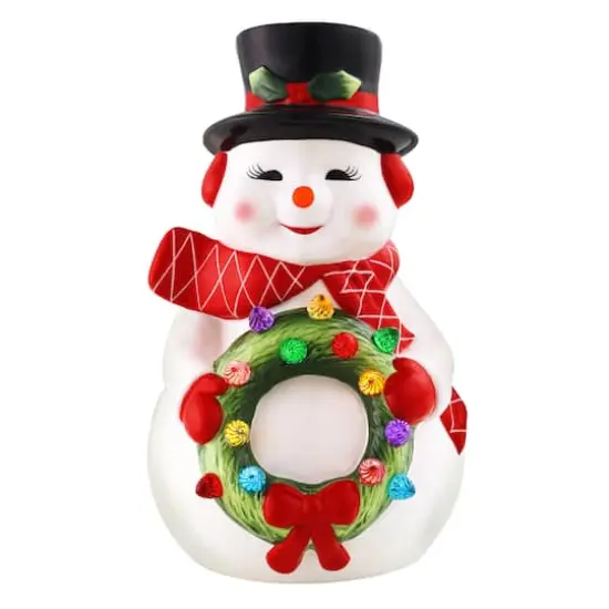 12" Snowman Lit Nostalgic Ceramic Figure {1}