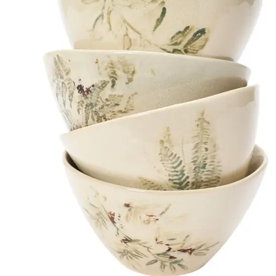 Hello Honey&reg; 5" Cream & Green Reactive Crackle Glaze Debossed Stoneware Bowl Set {1}