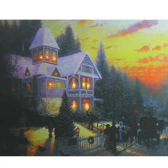 LED Lighted Victorian Christmas At Sunset Canvas Wall Art {3}