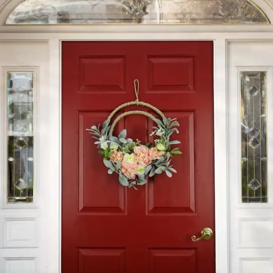 18" Spring Peony & Lamb&rsquo;s Ear Double Hoop Wreath {3}