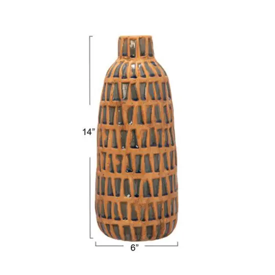 Hello Honey&reg; 14" Natural & Blue Debossed Terra Cotta Vase {6}