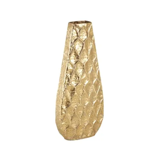 33.5" Gold Metal Textured Concaved Teardrop Vase with Spotted Gray Accents {4}