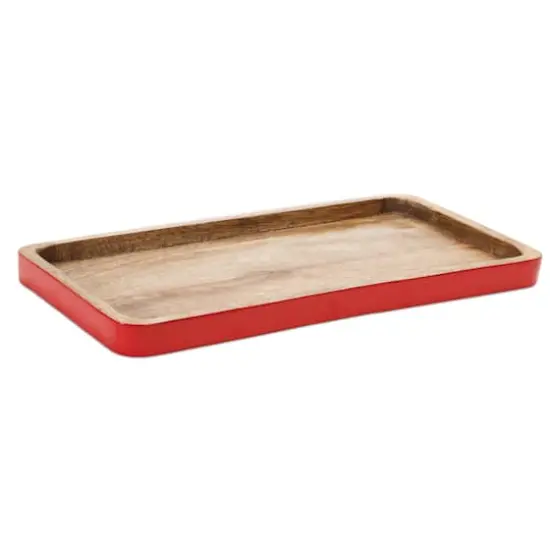 Red Trimmed Wooden Tray Set {3}