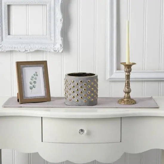 6" Regal Stone Hobnail Planter with Gold Accents {3}