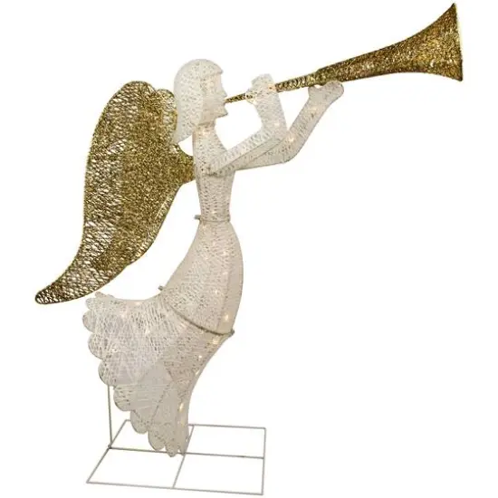 48" LED Lighted Gold and Silver Trumpeting Angel Outdoor Christmas Outdoor Decoration {1}