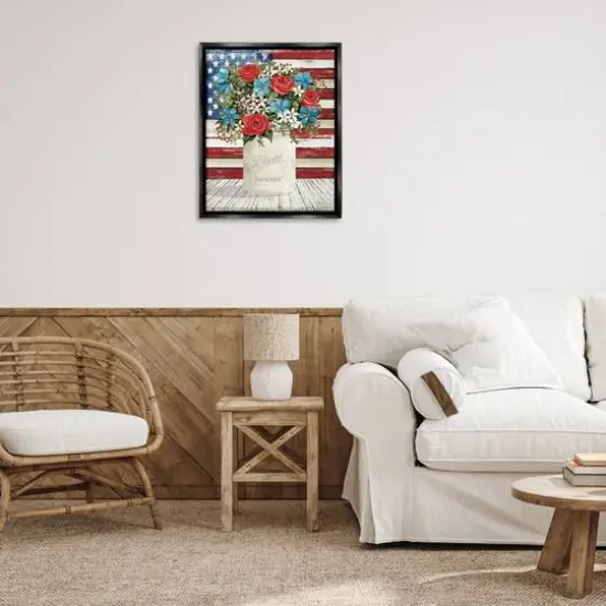 Stupell Industries Americana Flag Festive Bouquet Floater Framed Art Black {3}