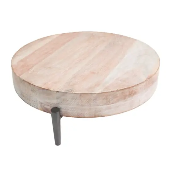 13" Cream Mango Wood Tray with Black Metal Leg {5}