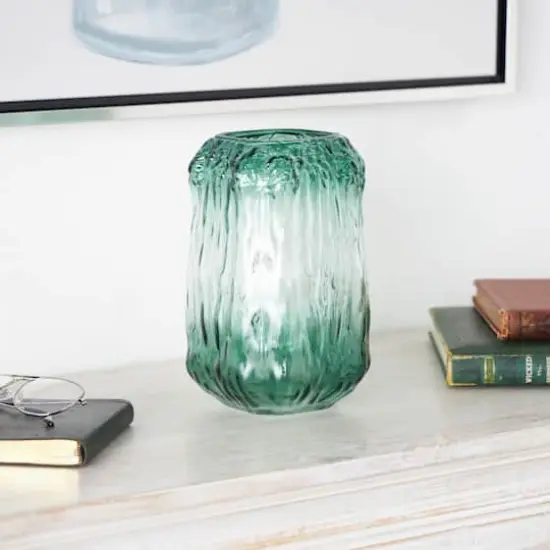 9" Green Glass Vase {3}