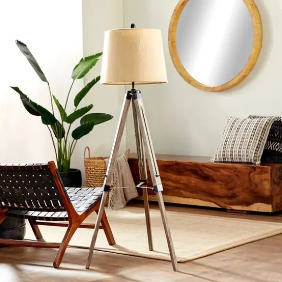 Brown Wood Industrial Floor Lamp, 61" x 25" x 25" {8}