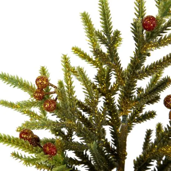 9" Unlit Glittered Pine with Berries Artificial Christmas Tree Set {6}
