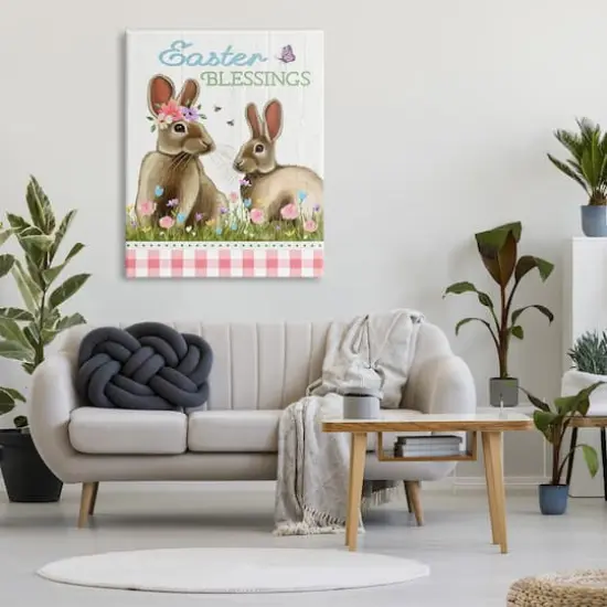 Stupell Industries Easter Blessings Gingham Spring Bunnies Canvas Wall Art {3}