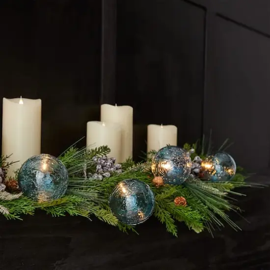 LED Blue Crackle Glass Ball Ornament String {4}