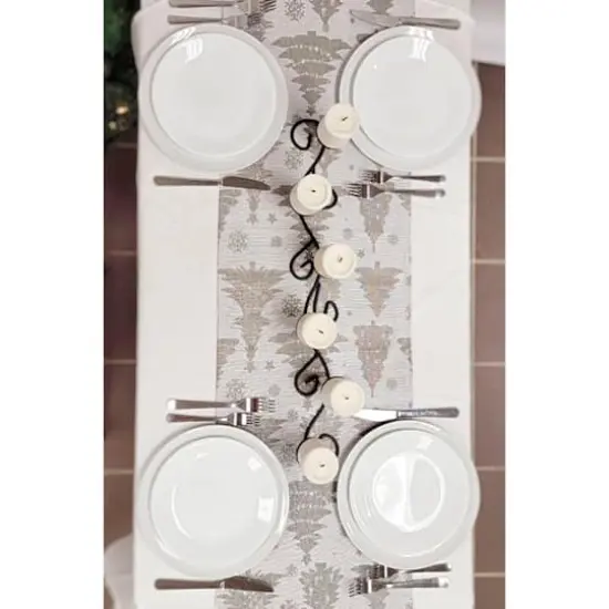 Wizardi 13.75" x 67" Silver Pine Trees Christmas Table Runner {5}