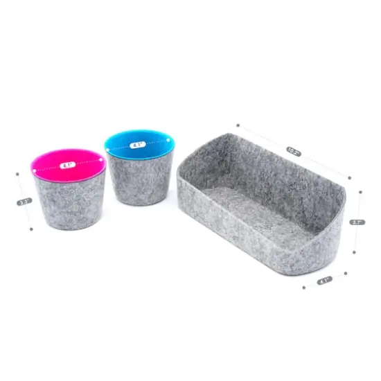 Welaxy Felt 3 Piece Gray Tray with Turquoise & Hot Pink Cups Desktop Organizer Set {4}