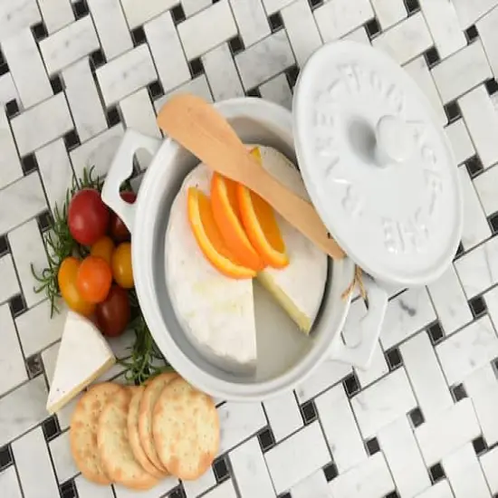 Hello Honey&reg; Farmhouse Round Lidded Stoneware Brie Bakers with Wood Spreaders Set {4}
