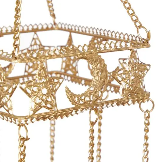 32" Gold Metal Traditional Sun & Stars Wind Chime {6}