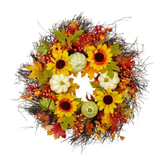 26" Sunflowers & Gourds Thanksgiving Wreath {1}