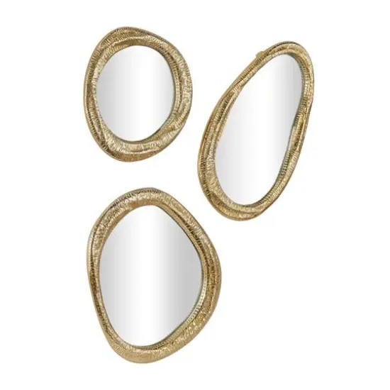 Gold Aluminum Contemporary Abstract Wall Mirror, Set of 3 23", 19", 15" {3}