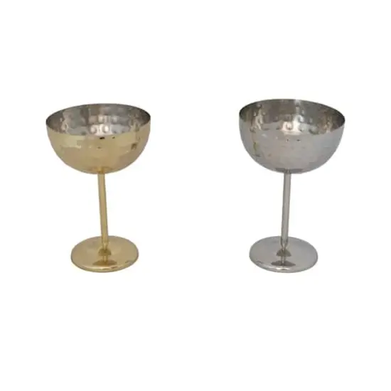 Hello Honey 2-Piece Hammered Stainless Steel Coupe Glass, Gold and Silver {5}