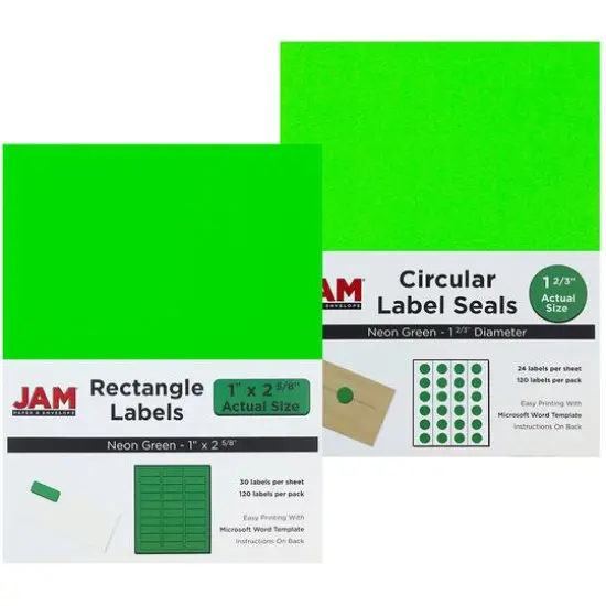 JAM Paper Circular Seal & Rectangular Mailing Address Label Combo Set Neon Green {1}