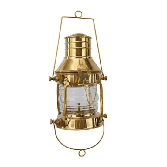 9" Gold Brass Candle Lantern {1}