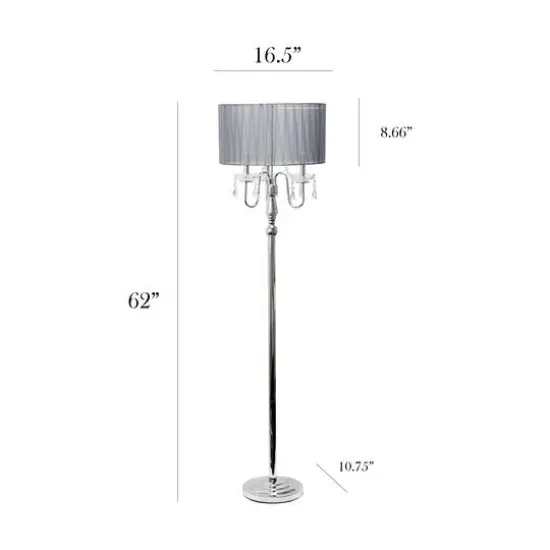 Elegant Designs&trade; 5ft. Gray Crystal and Chrome Floor Lamp with Drum Shade {4}