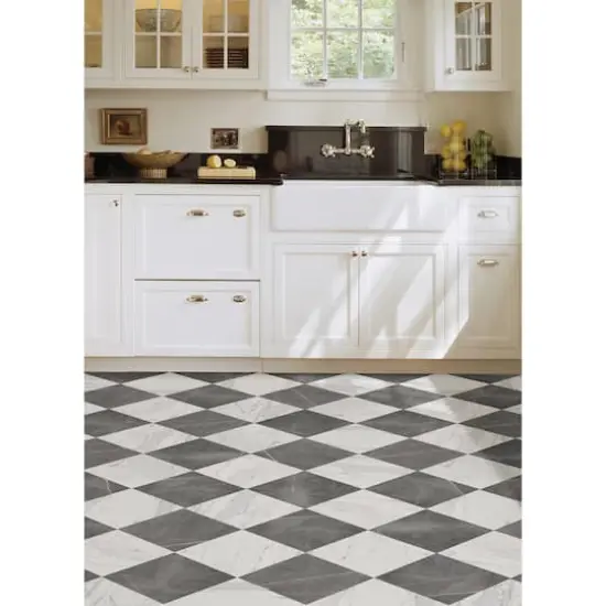 FloorPops Checkered Peel & Stick Floor Tiles Gray Marble {3}